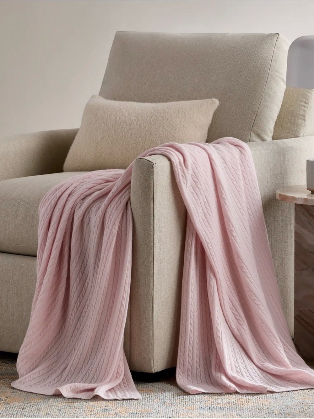 Mongolian Cashmere Cable Knit Throw - Minimal Pink 50x60 - Retail $164